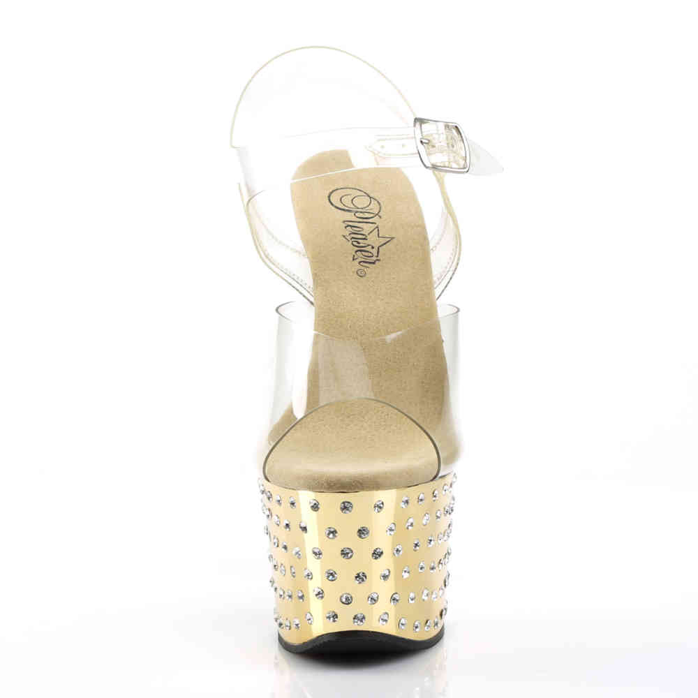 Pleaser - STARDUST-708 Knöchelriemen-Sandale, Poledance Schuhe - Pole dance schuhe - Goldfarben